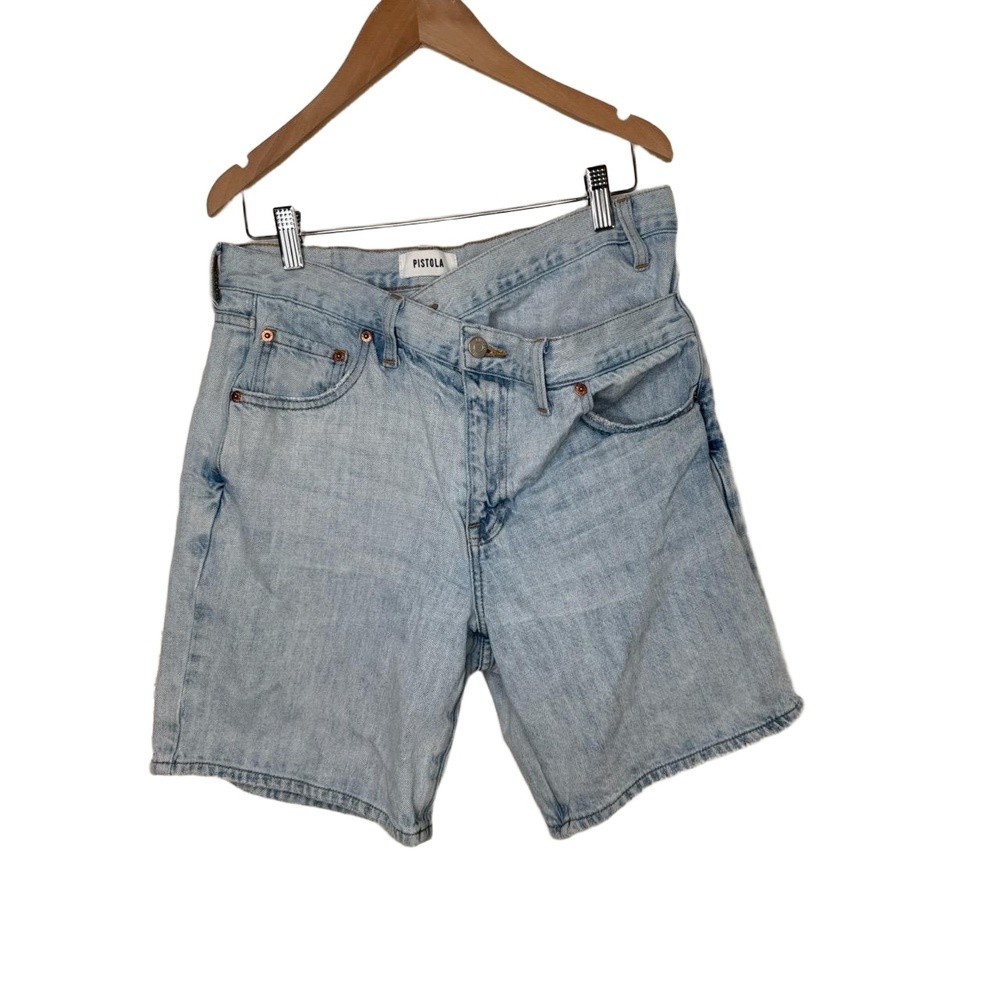 Pistola Light Wash Denim Shorts | Crossover Waist Bobbie Jean short Retro Summer - Picture 3 of 7